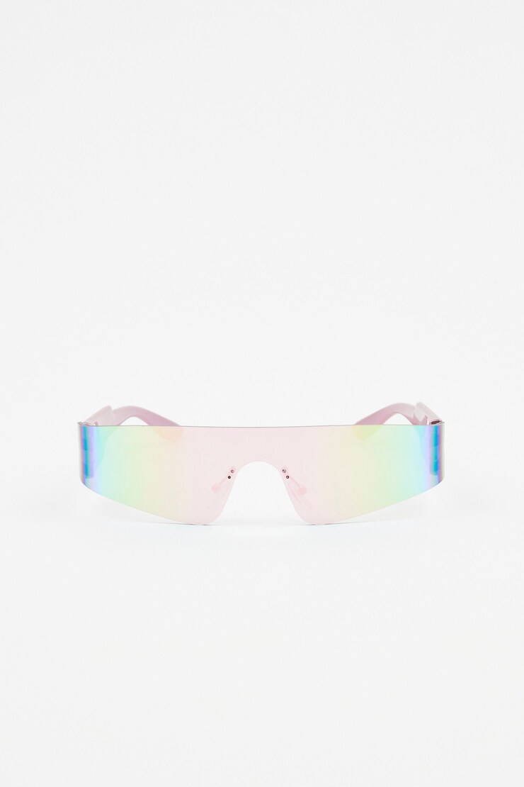 Rimless Futuristic Sunglasses, Pink/Light Pink, large