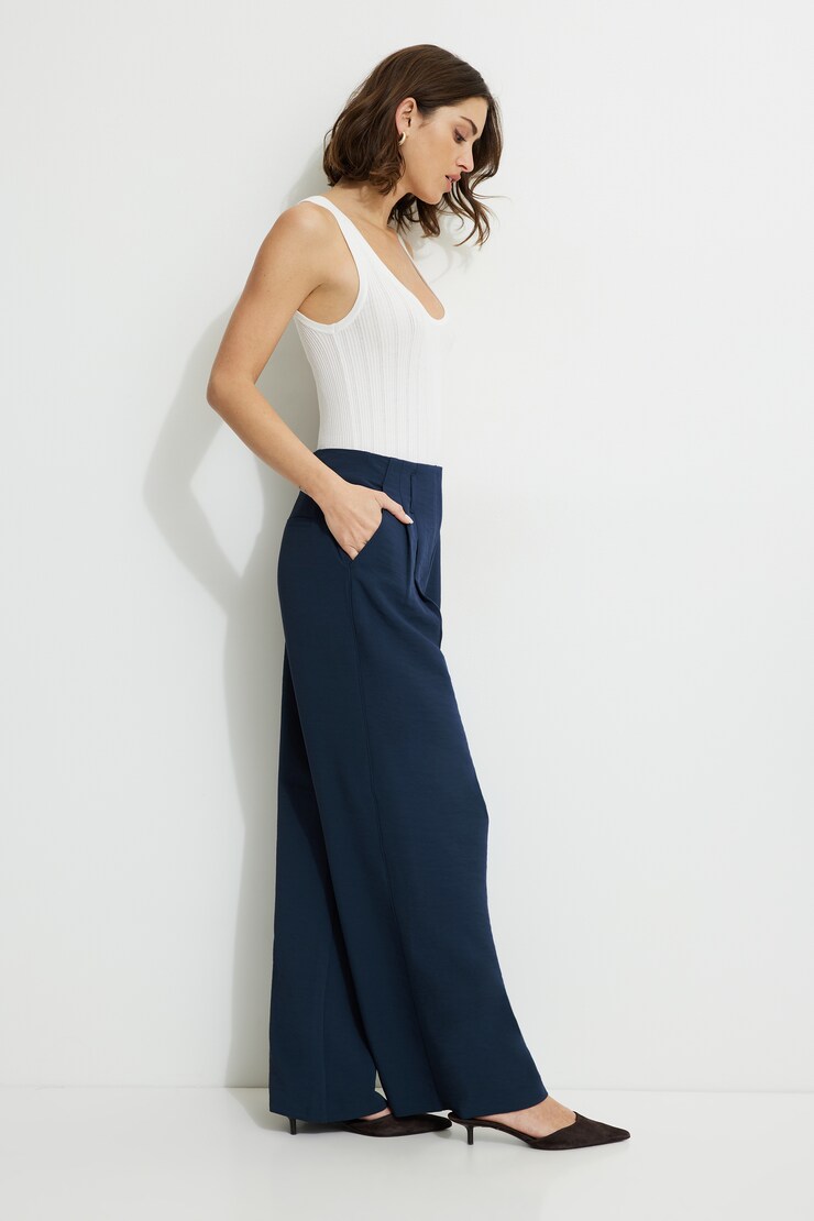 Jourdan Mid Rise Wide Leg Pants Navy Blazer large