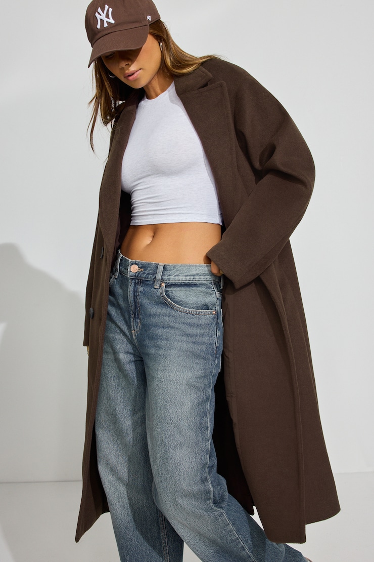 Oversized Long Felted Trench Coat Brown | Garage