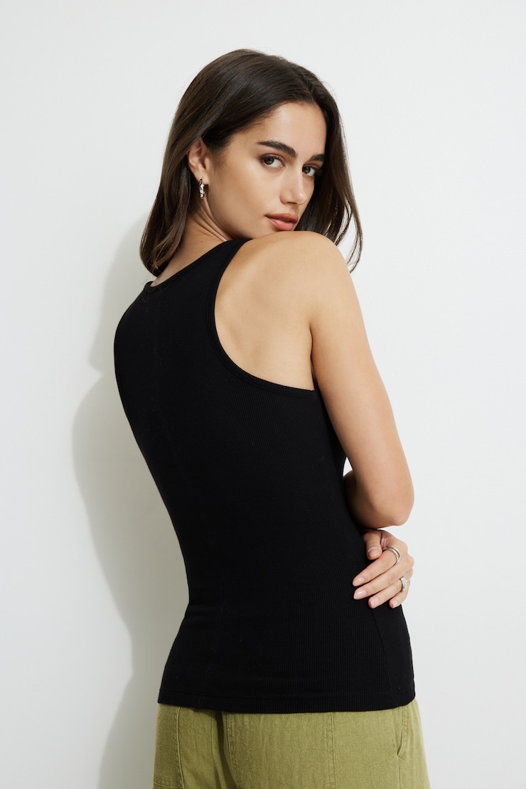 Ribbed Scoop Neck Tank Top Black | Dynamite