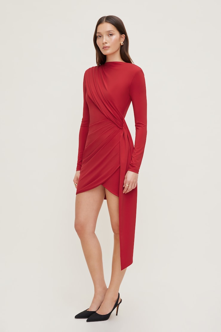 Sculpt Front Drape Mini Dress Chili Pepper Red large