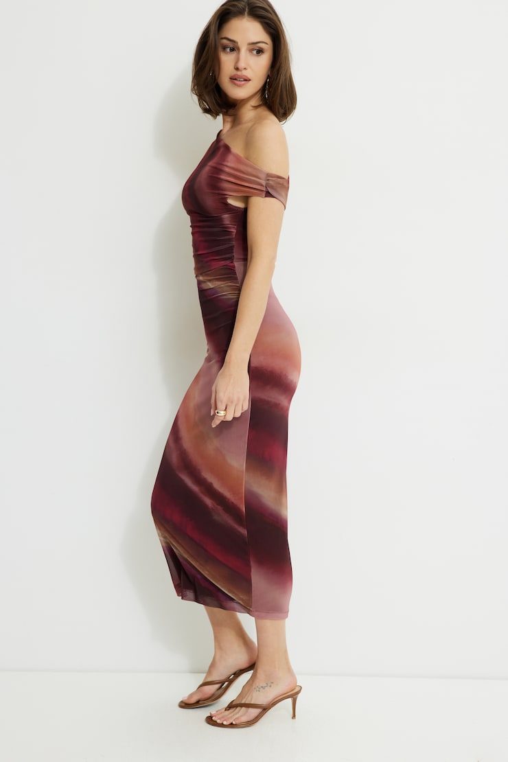 Jayde Mesh Midi Dress Jupiter Burgundy Red large