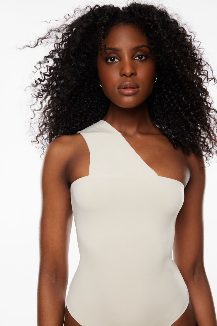 Sculpt One Shoulder Bodysuit Pebble Gray  large