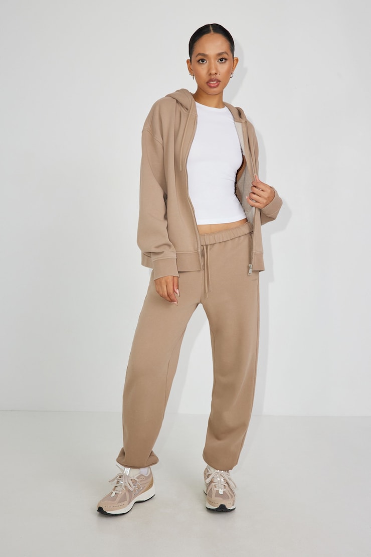 Elevated Bubble Zip Up Hoodie, Taupe Grey, large