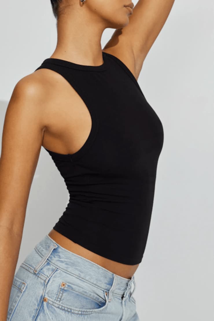 High Neck Cotton Tank Top, Jet Black, large