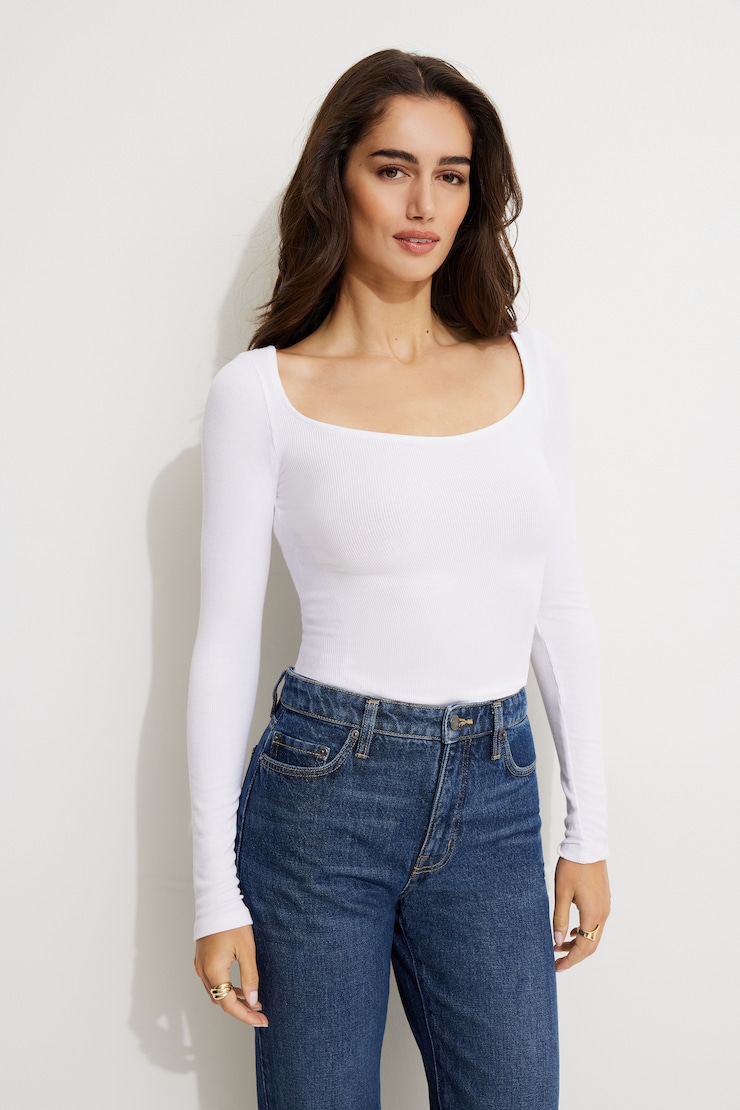 Ophelia Ribbed Long Sleeve T Shirt Bright White large