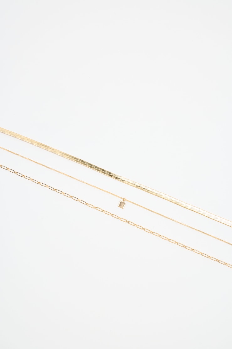 Set of 3 Classic Chain Necklace, Gold, large