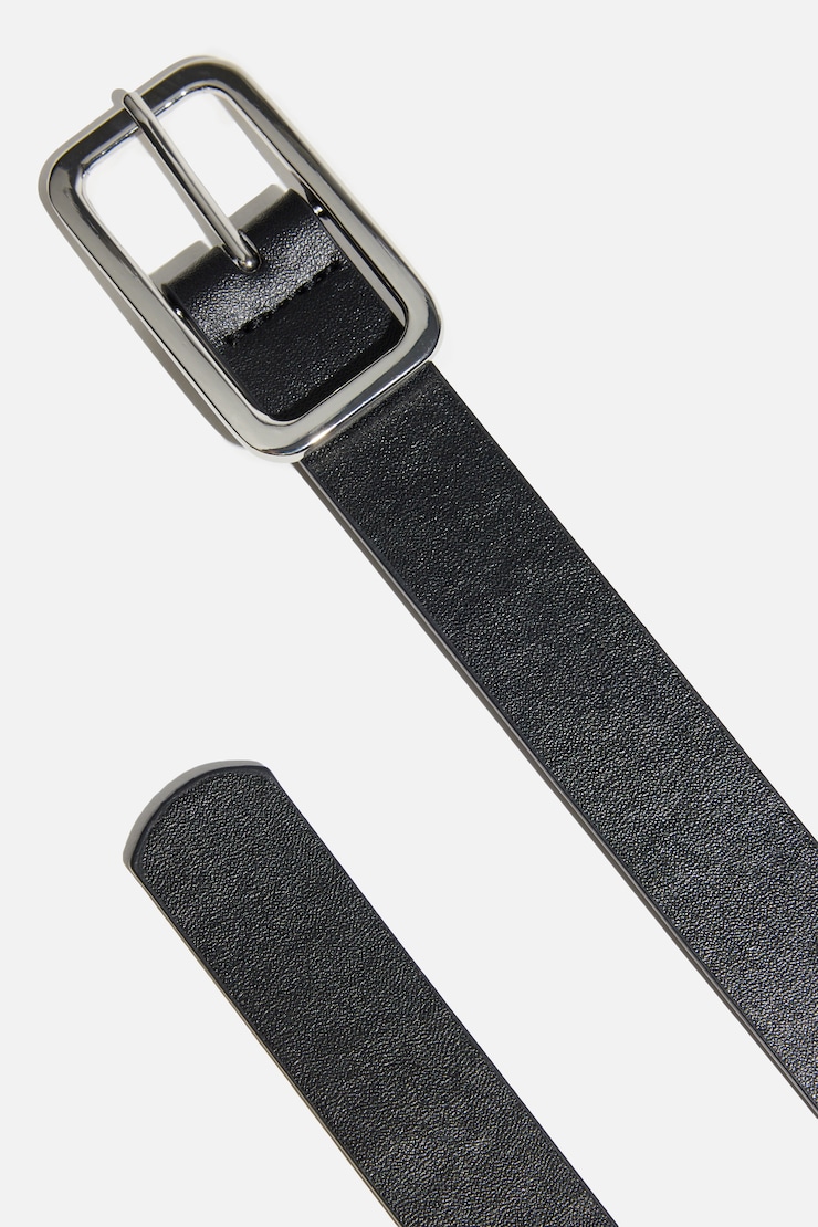 Skinny Round Square Buckle Belt Silver & Black large