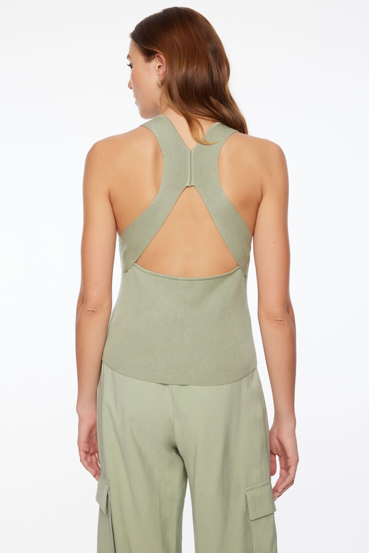 Cross Back Sweater Tank Top  Spring Matcha Green large
