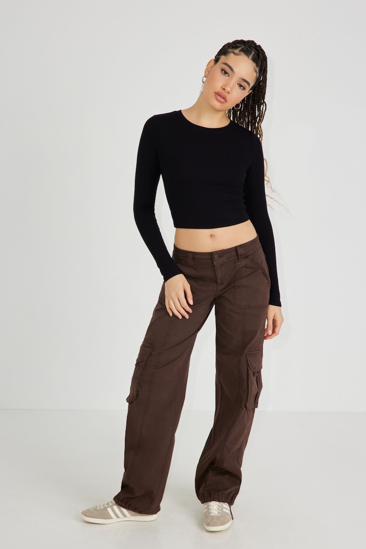 Kimmy Long Sleeve Crewneck Top, Jet Black, large
