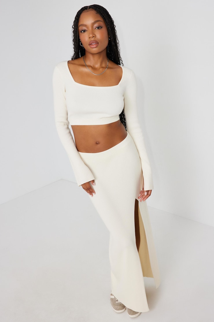 Maxi Slit Skirt, Sea Salt Beige, large