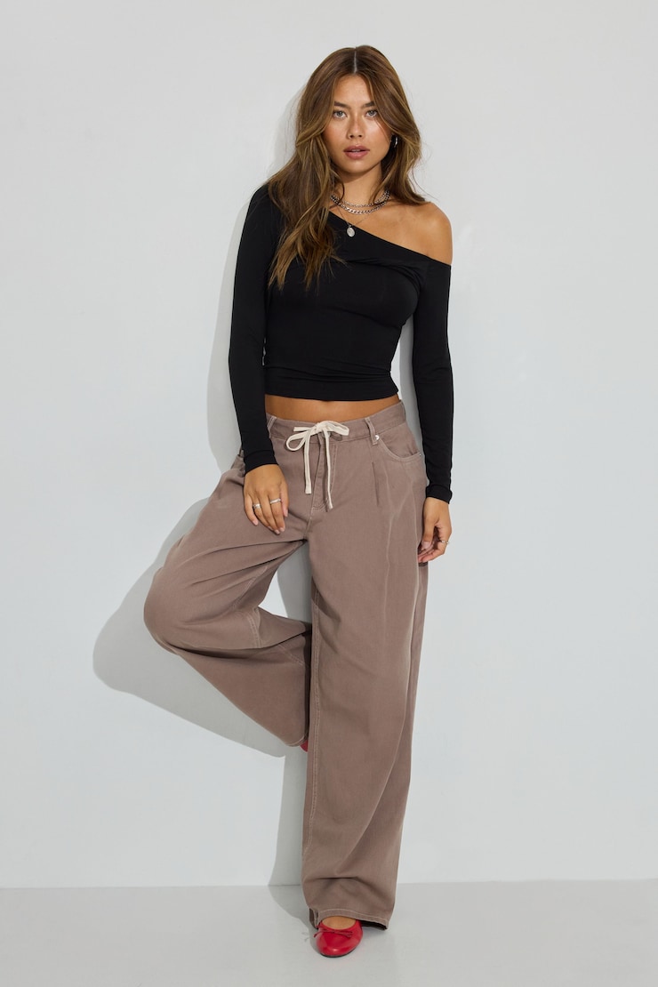 パンツ L'Appartement Low Rise TucK Wide Pants Kenzie Low Rise Baggy Pants Brown | Garage