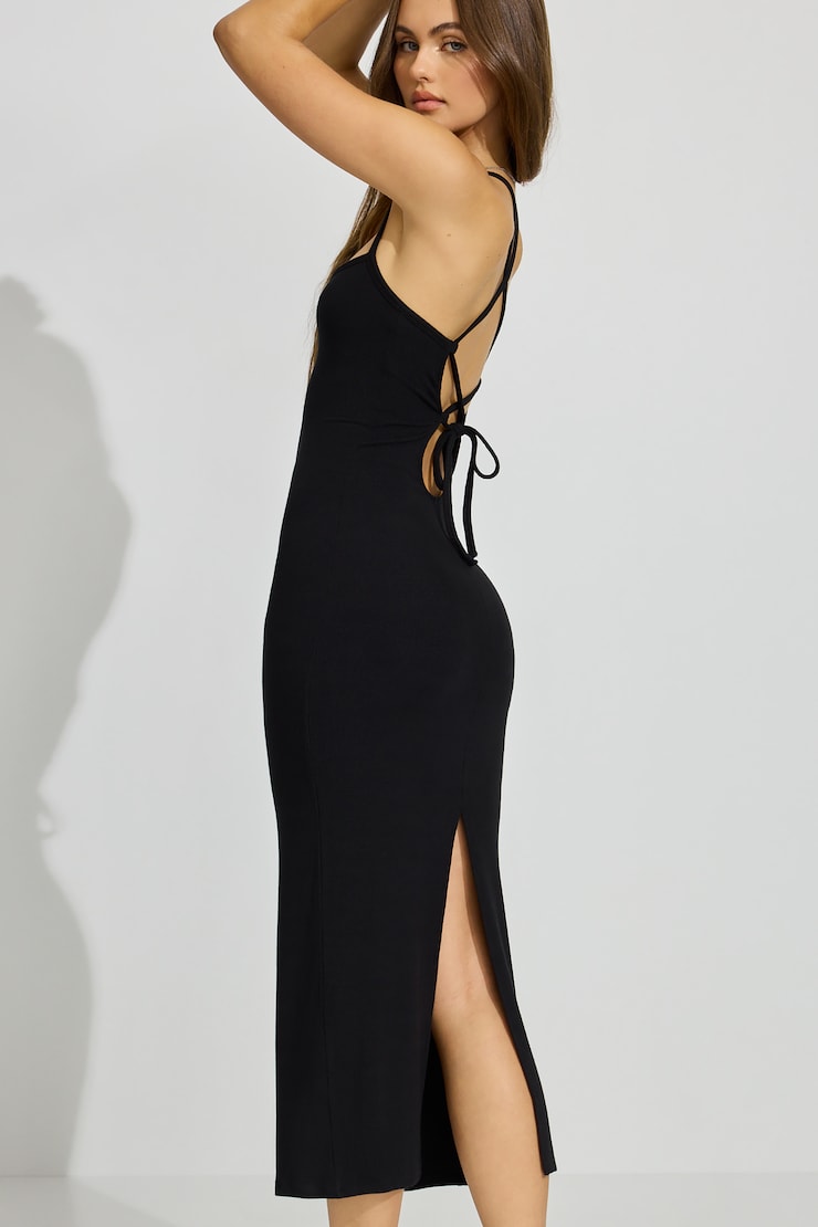 Lace Up Maxi Dress, Jet Black, large