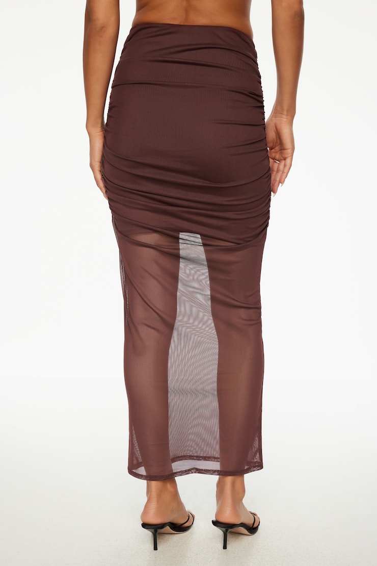 Ruched Mesh Maxi Skirt Dark Ruby large