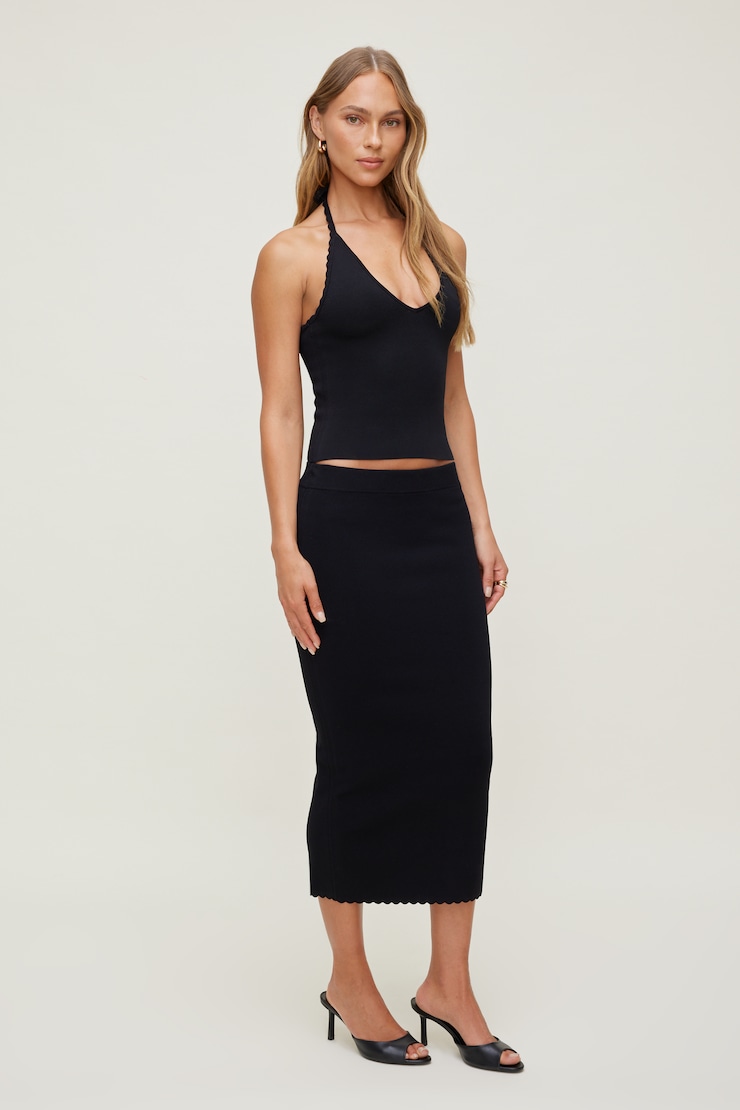 Scallop Trim Maxi Skirt Jet Black large