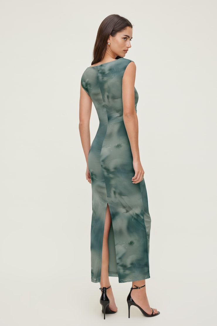Brie Mesh Midi Dress Green Clouds large