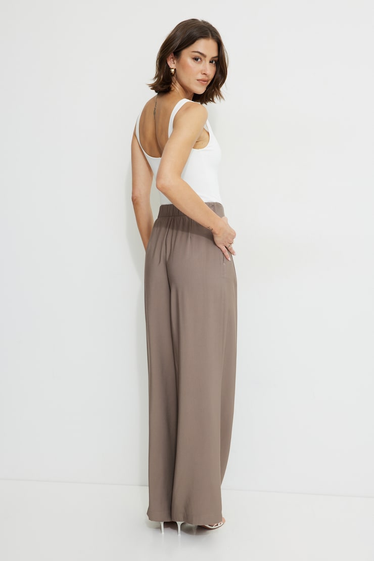 Pleated Wide Leg Pants BROWN | Dynamite