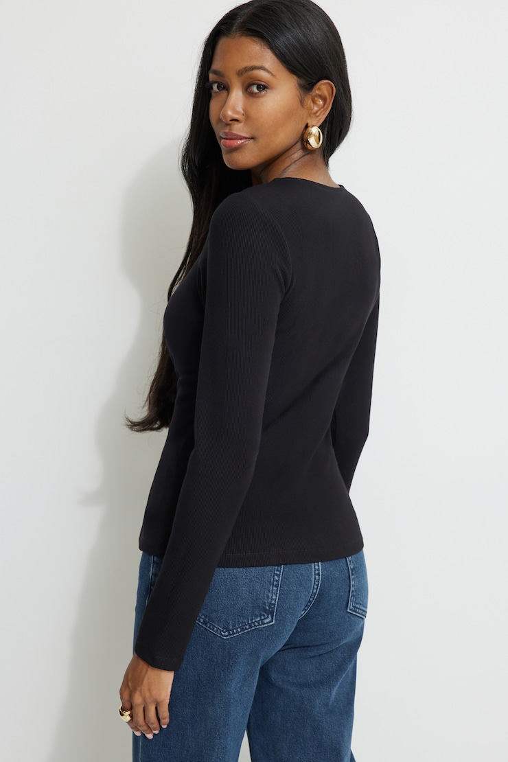 Renae Ribbed Flyaway Cardigan Jet Black large