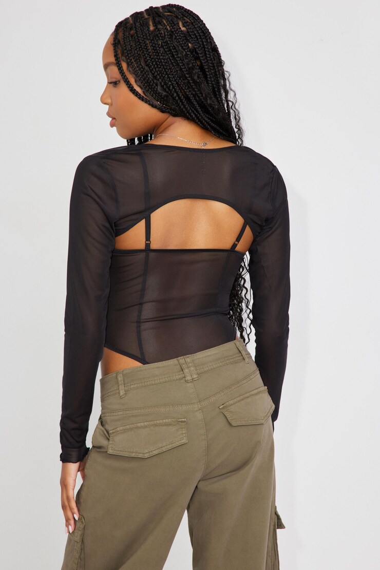 Lace Bodysuit With Shrug, Jet Black, large