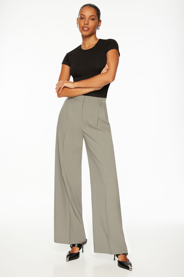 Eversleek | Ellie Pleated Wide Leg Pants Rainstorm Grey large