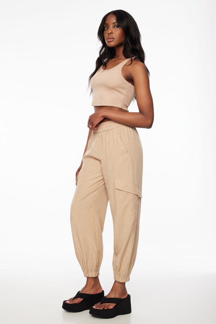 Daria Utility Jogger Pants  Almond Tan Beige large