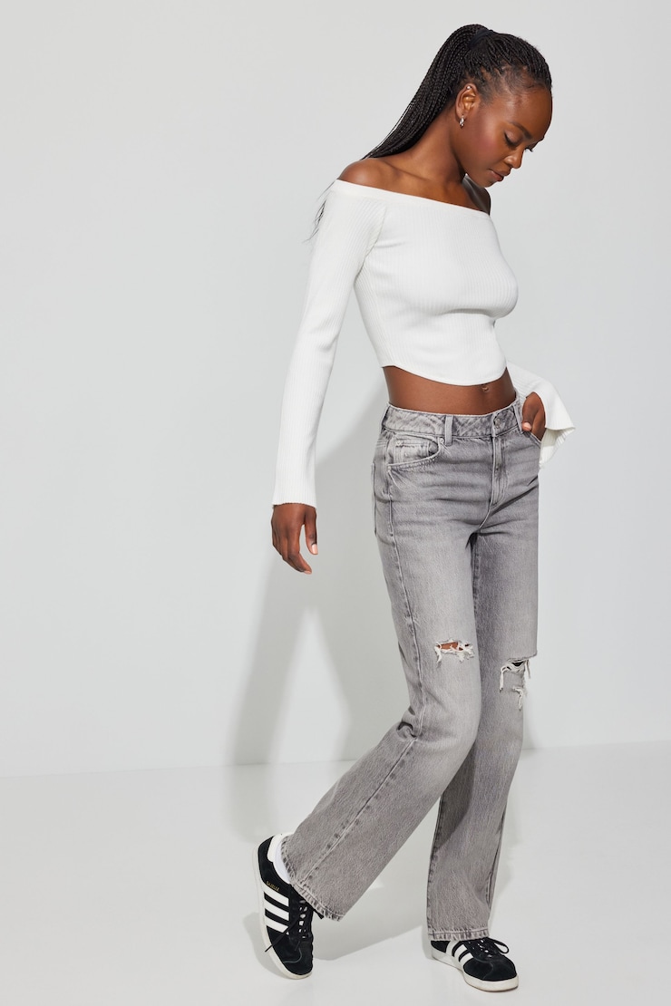 Corset Hem Off Shoulder Top, Snow-White, large