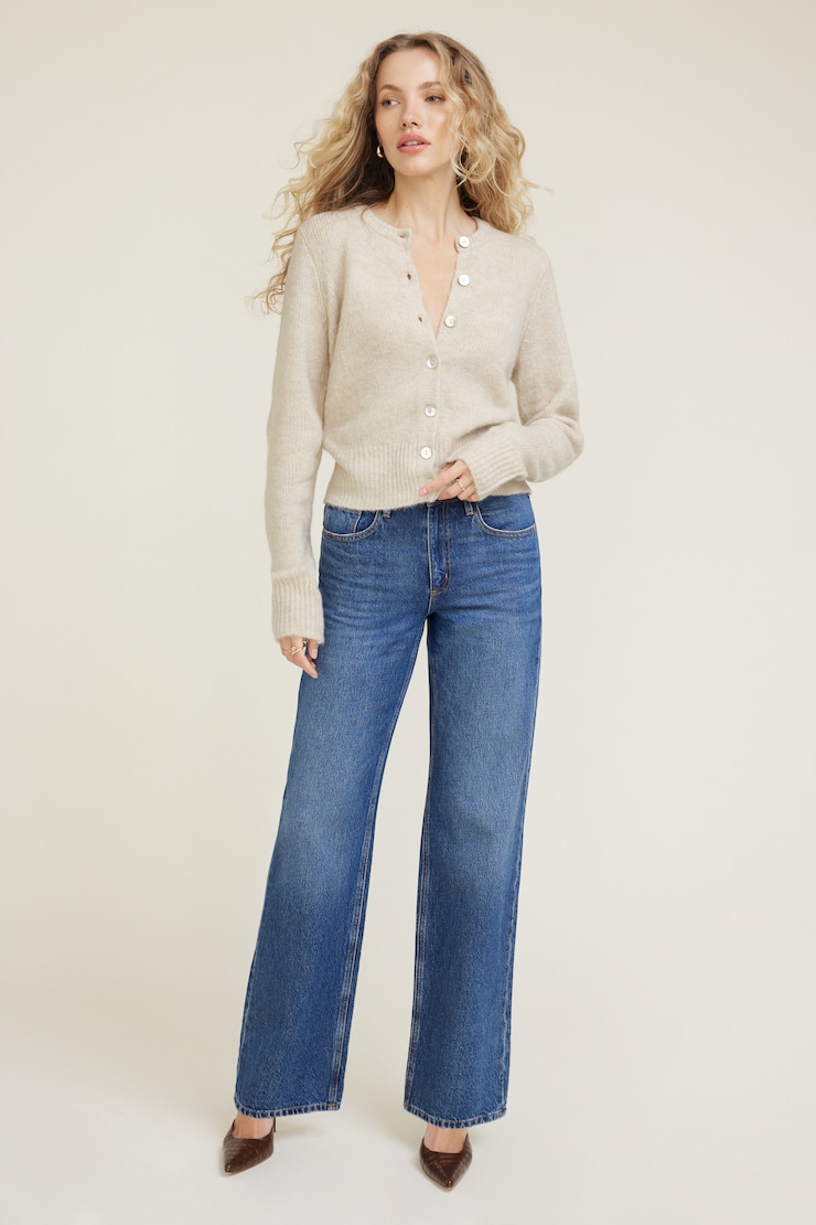 Amanda Hairy Crewneck Cardigan Gray | Dynamite
