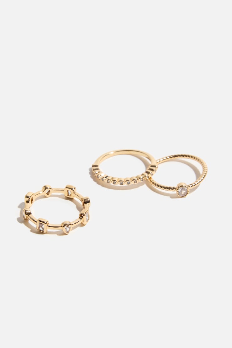 3-Pack Staggered Gem Rings Gold large