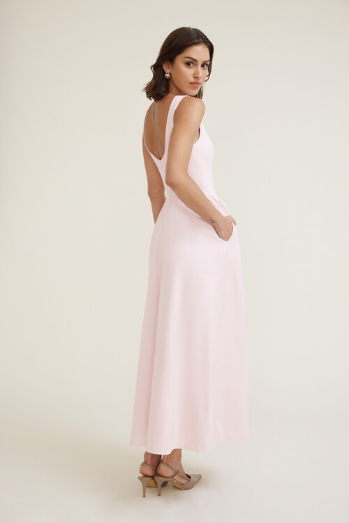 Iris Flared Ponte Maxi Dress Pink | Dynamite