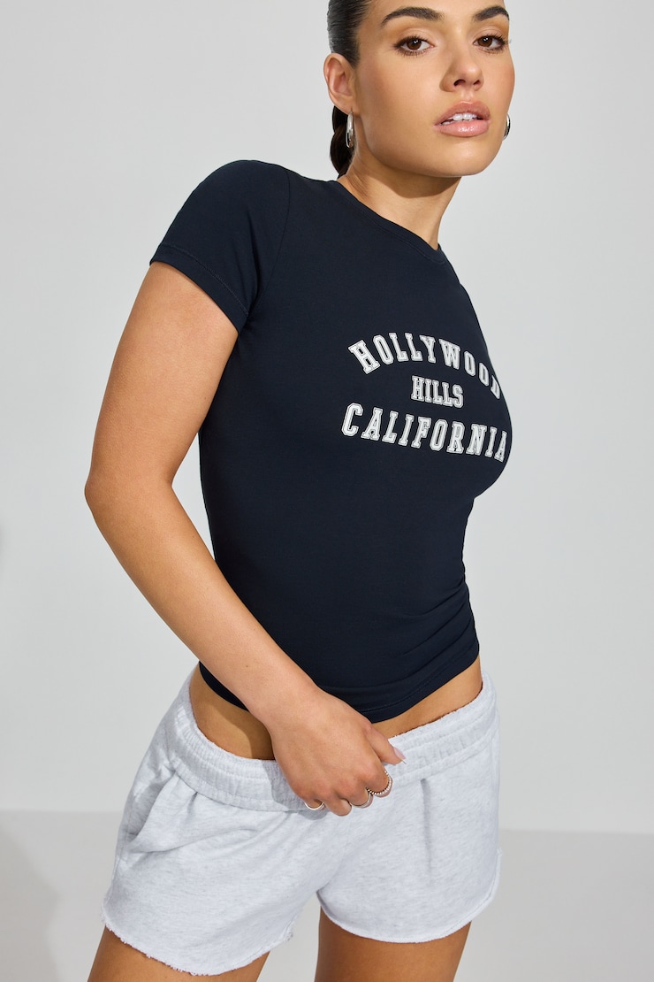 Estelle Longline Tee, Mariana Blue with "Hollywood" Art, large