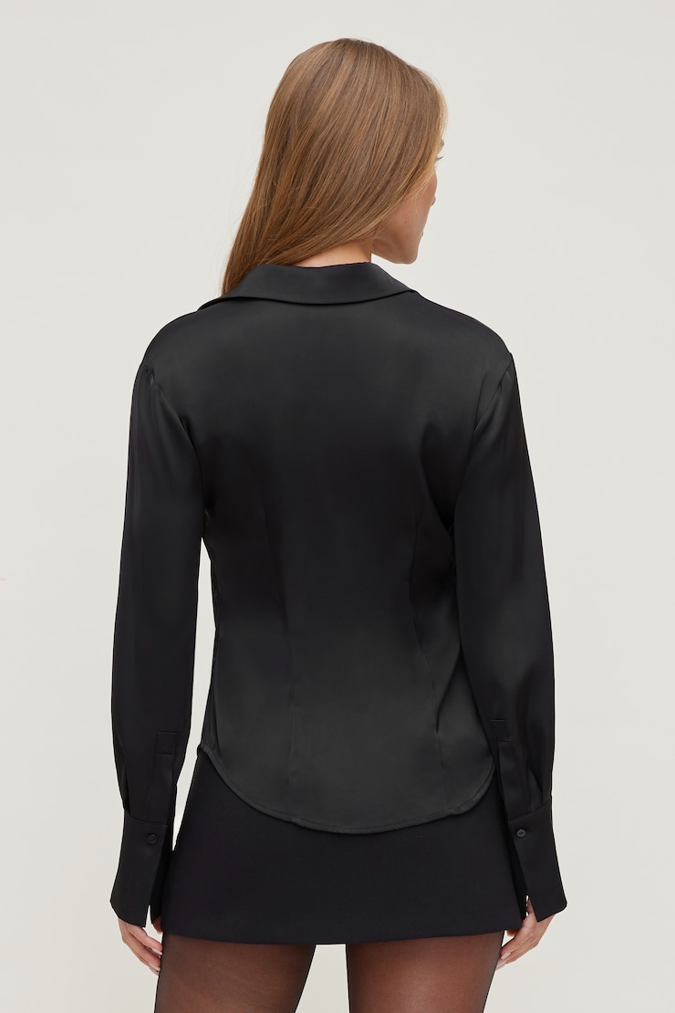 Eva Cinched Satin Shirt Jet Black large