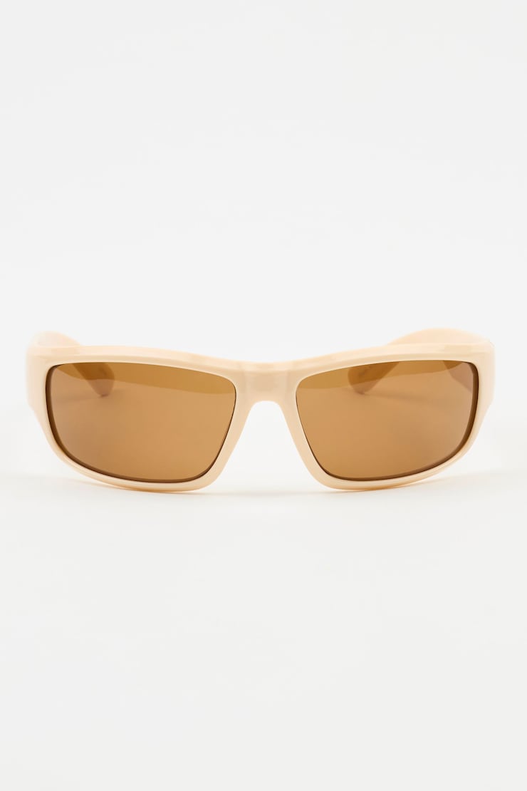 Sporty Wrap Sunglasses, Nude/Brown, large