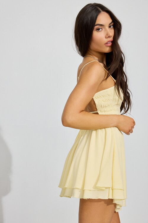 Kenzie Smocked Tiered Romper Yellow | Garage