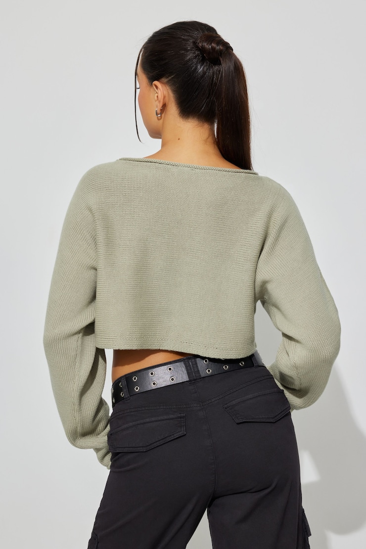 Supersoft Loose Crop Sweater, Seagrass Green, large