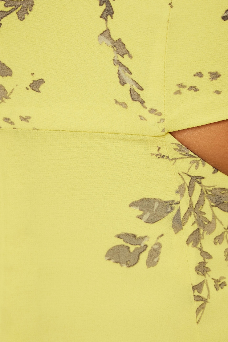 Long Sleeve Flare Mini Dress Yellow Dainty Floral  large