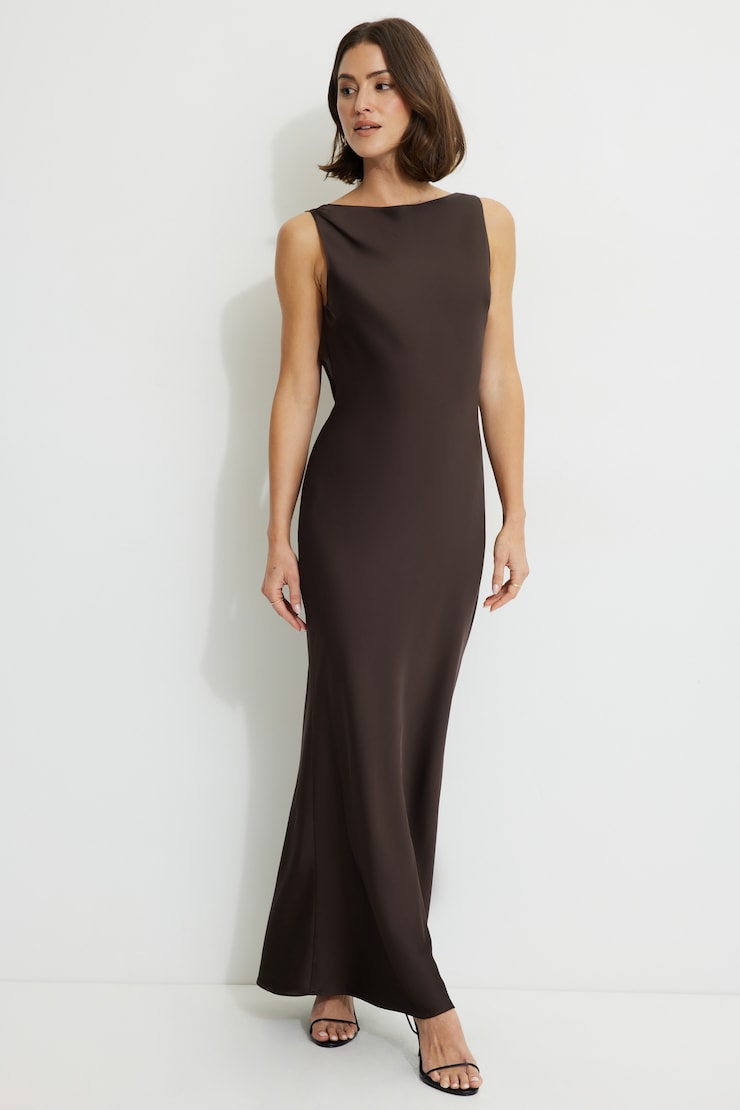 Nora Satin Maxi Slip Dress Java Brown large