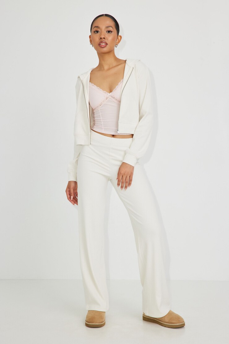 Flared Sleep Rib Pant, Tofu Off-White, large