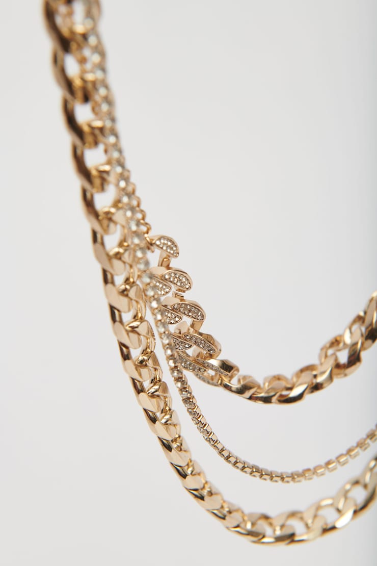 Layered Gem Curb Chain Necklace Gold large