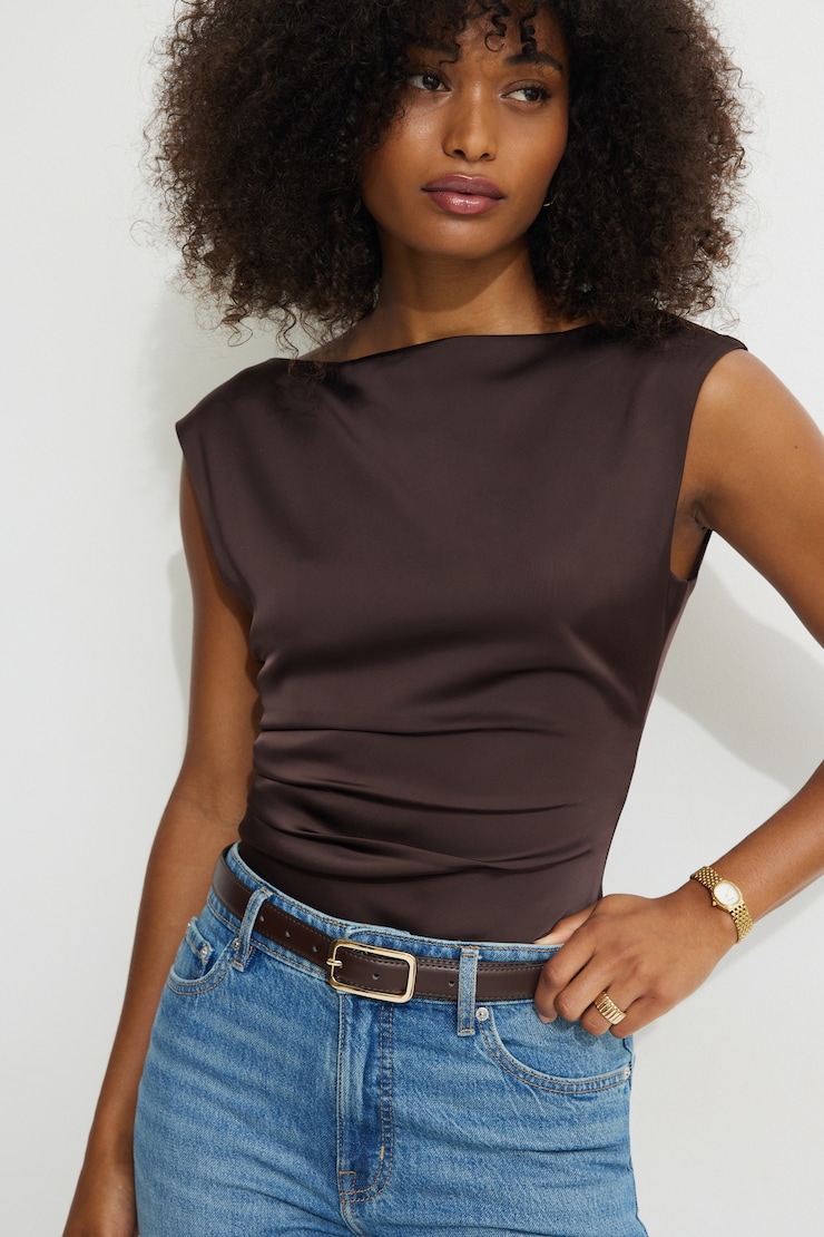 Rounded Rectangle Slim Faux Leather Belt