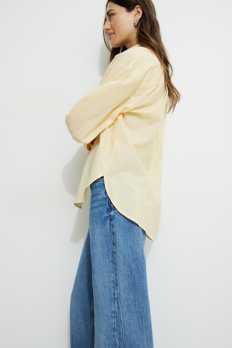 Monroe Striped Oversized Poplin Shirt Yellow | Dynamite