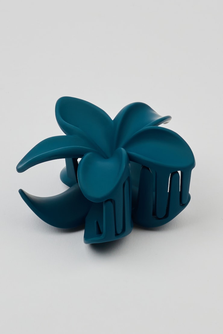 Pince à cheveux fleur mate, Bleu aura, large