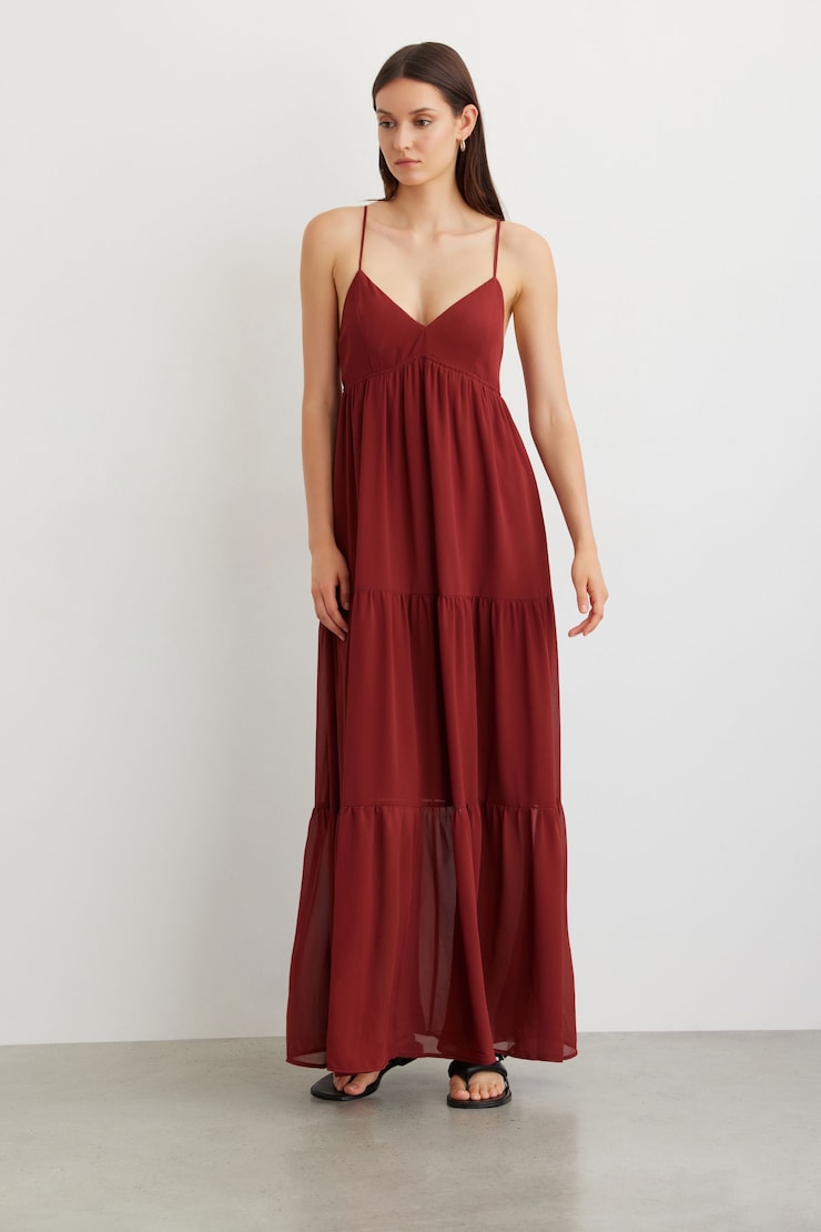 Chiffon Maxi Tiered Dress Russet Brown large