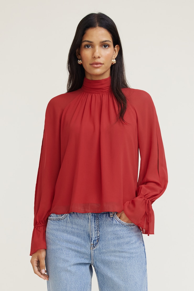 High Neck Gathered Blouse