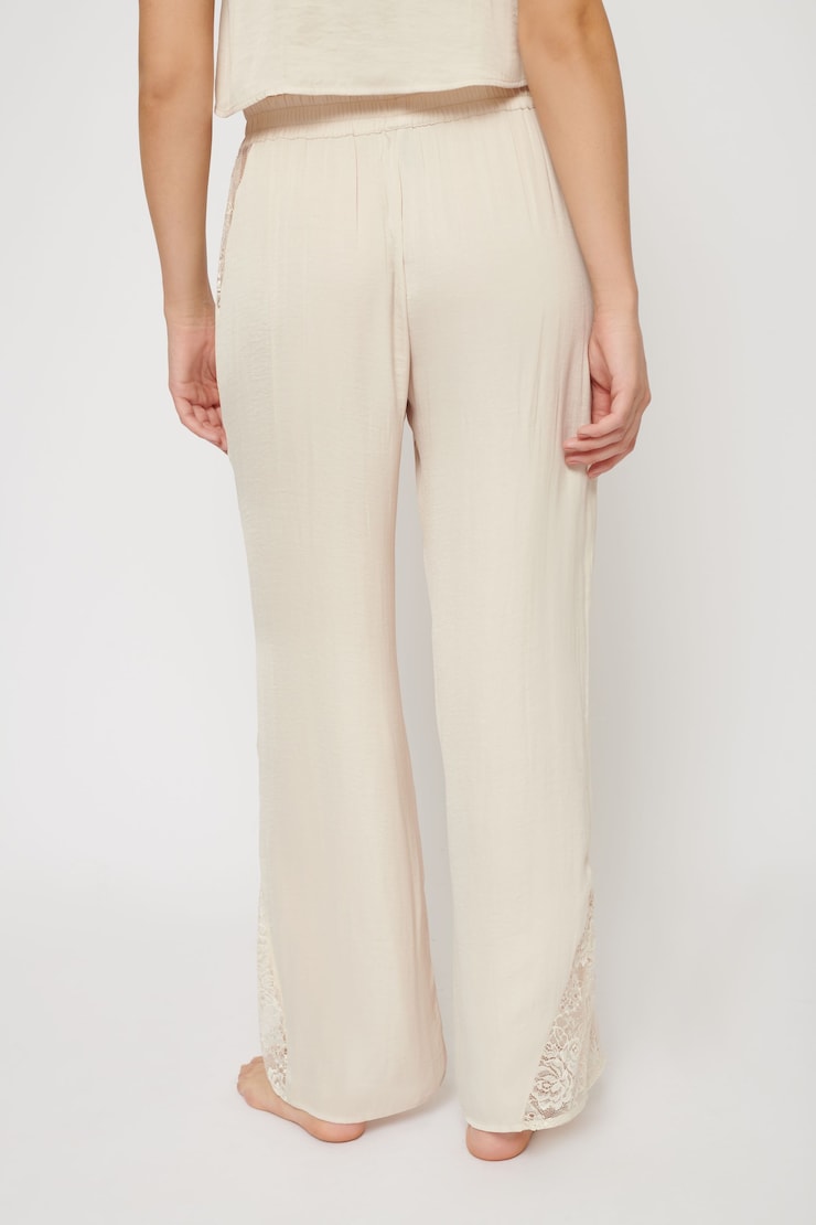 Satin Lace Pyjama Pants Sandshell Beige large