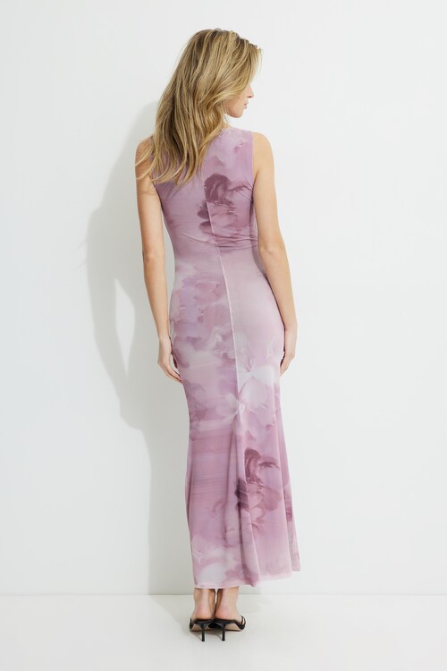 Boat Neck Mesh Maxi Dress