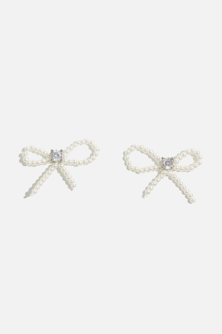Delicate Bow Stud Earrings Off White/Silver large