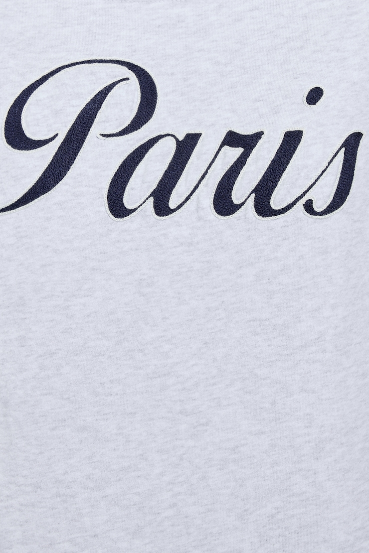 SoftTerry Off Shoulder Sweatshirt, Spring Grey Mix with "Paris"  Art, large