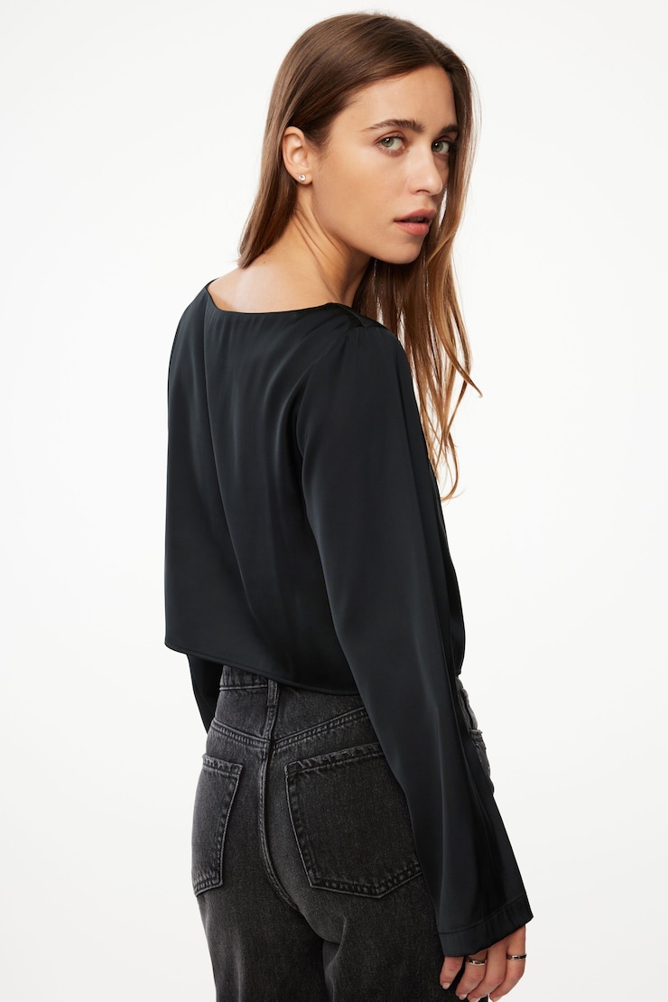 Gianna Crewneck Satin Blouse Jet Black large