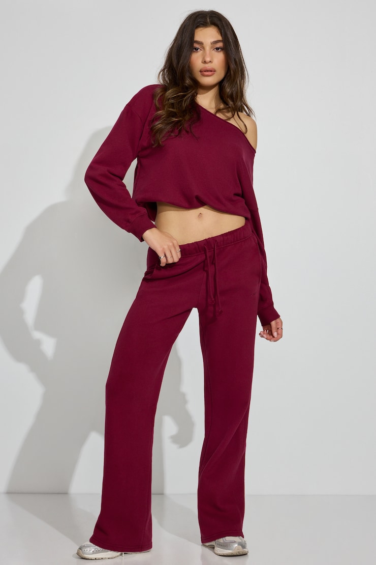 SoftTerry Off Shoulder Sweatshirt, Sour Cherry Burgundy, large