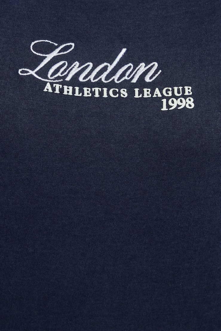 Off Shoulder T Shirt, Washed Mariana Blue with "London" Art, large